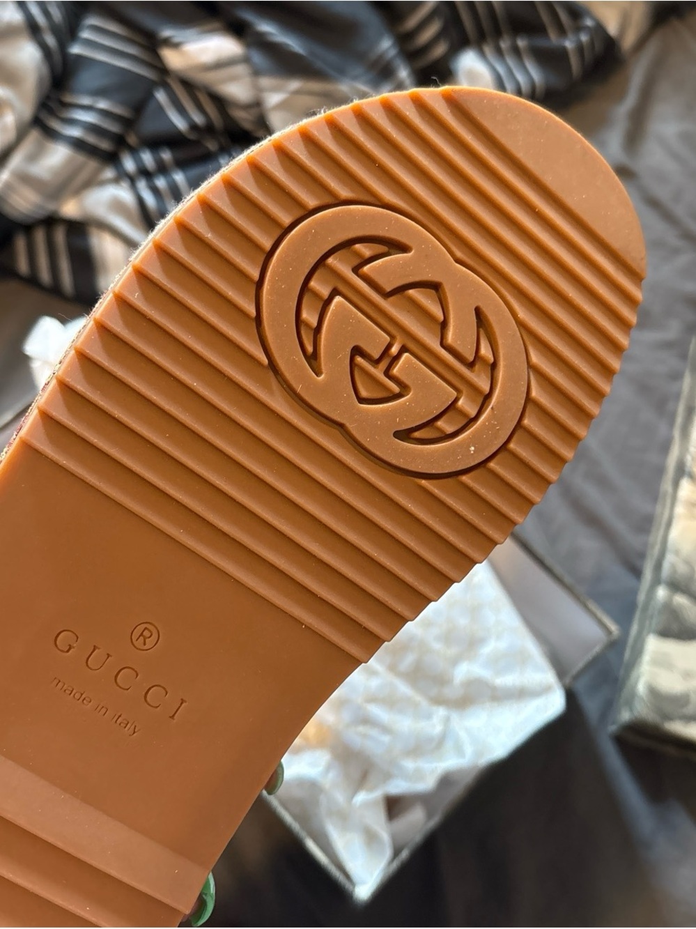 Gucci Beige & Red GG Canvas Platform Slides - Picture 4 of 4